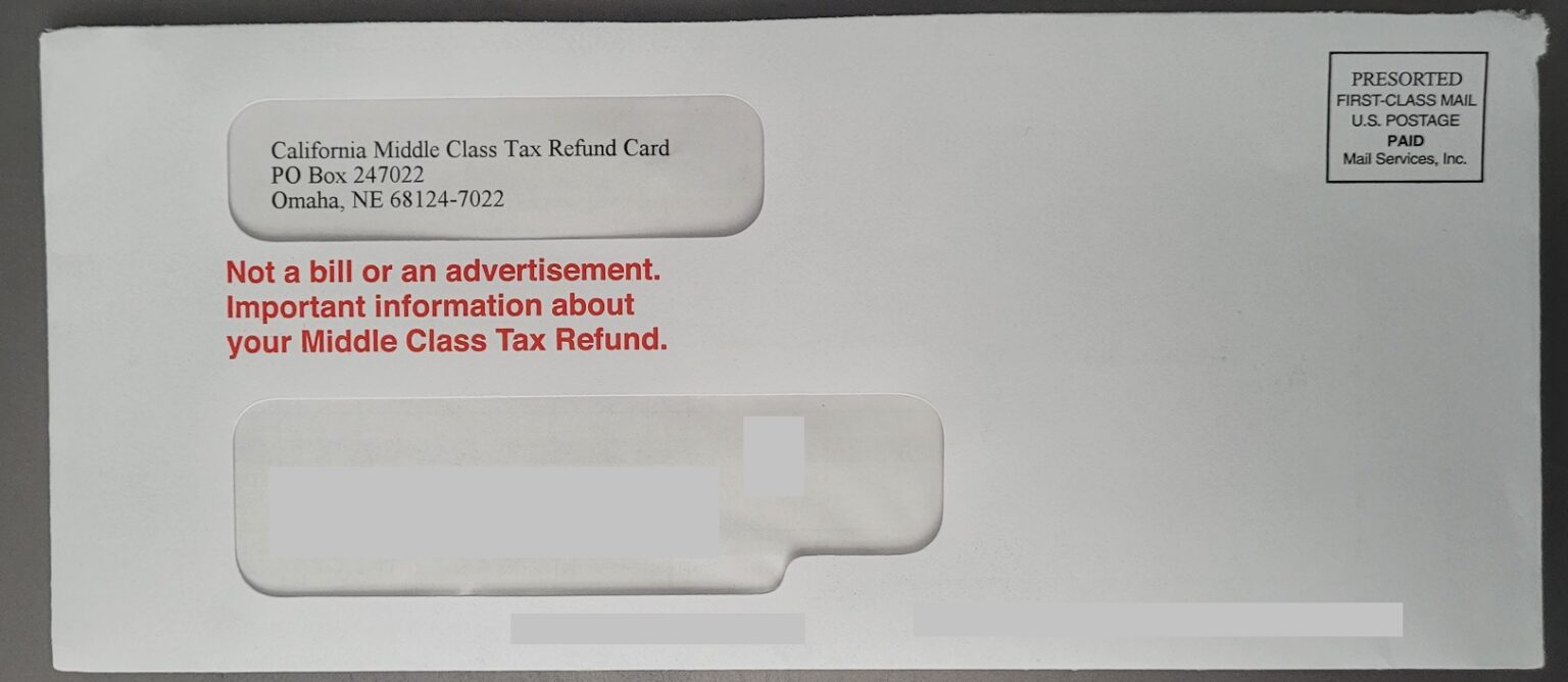 California Middle Class Tax Refund Card アメリカ便利帳